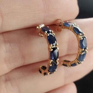 14k solid yellow gold earrings with blue sapphire 3g Hoop Earrings